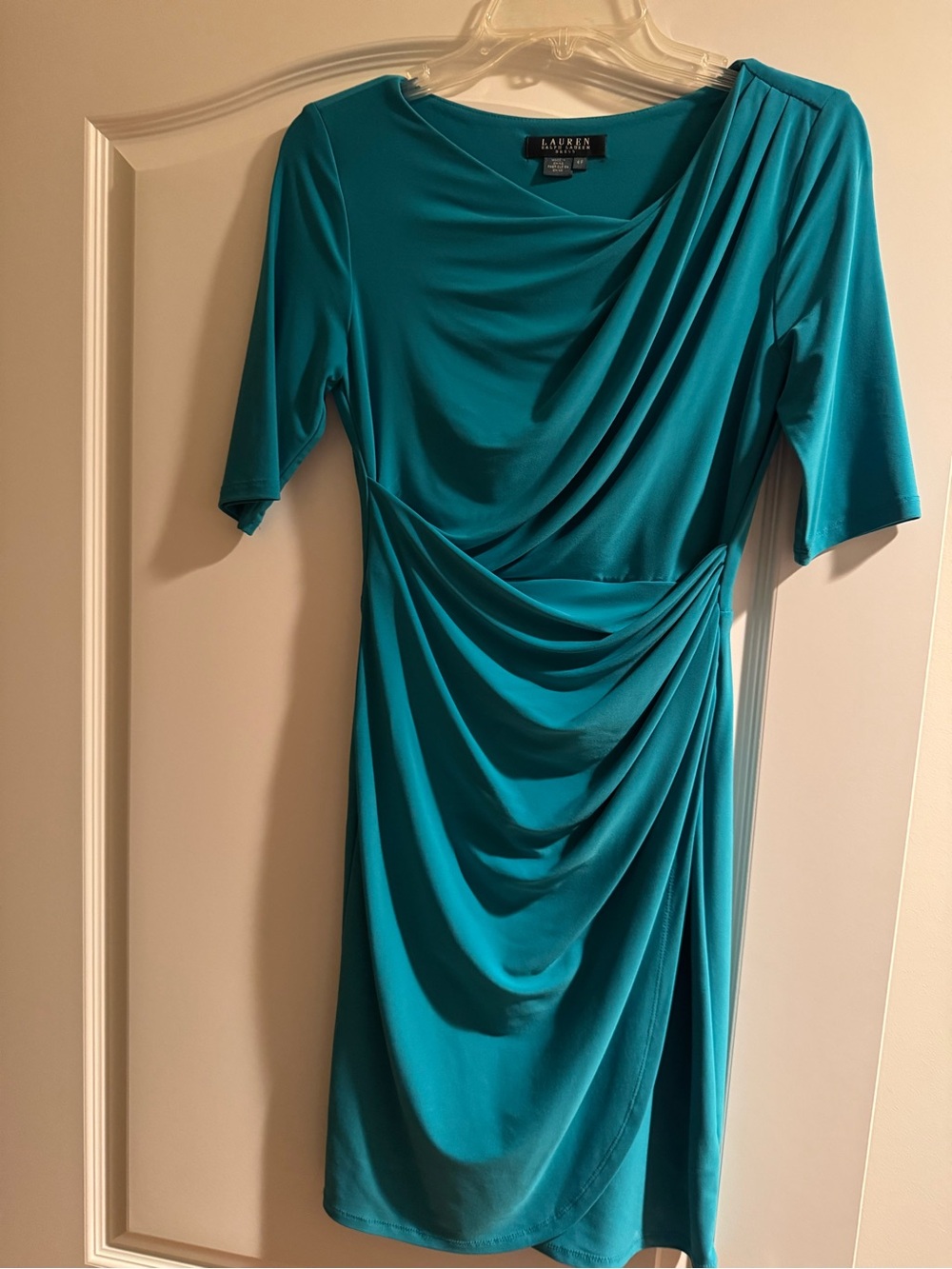 Lauren Ralph Lauren Teal Draped Jersey Midi Dress